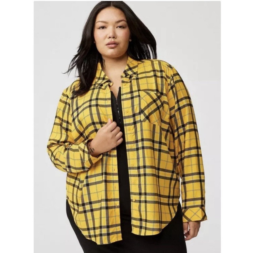 Torrid‎ Lizzie Yellow Plaid Long Sleeve Button Up Shirt Size 3X